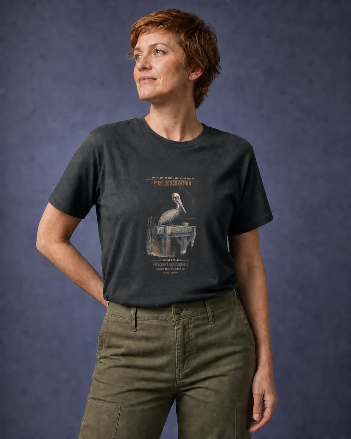 Adult wearing the Pier Observation tee in Dark Grey