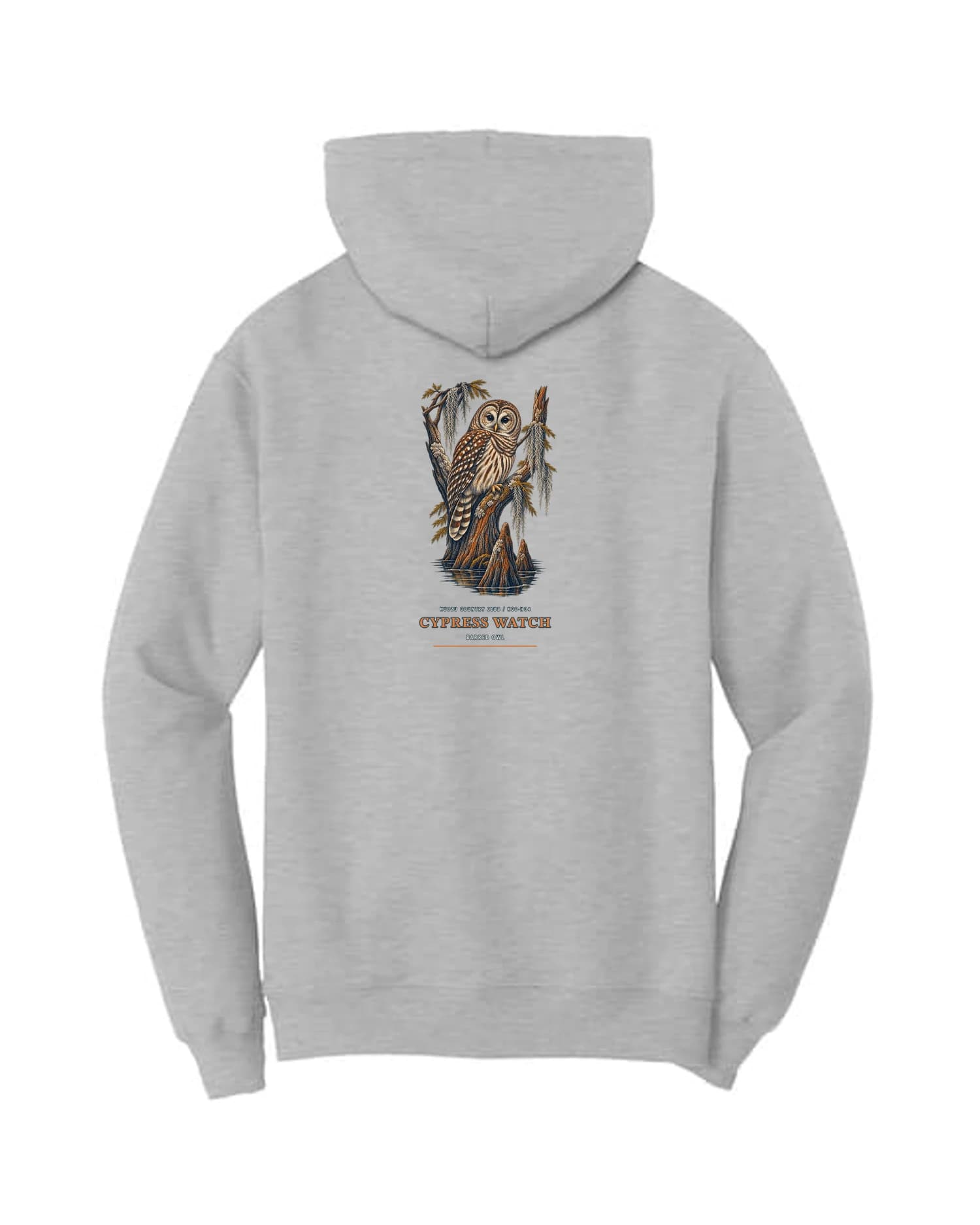 Cypress Watch hoodie in Ash, back view