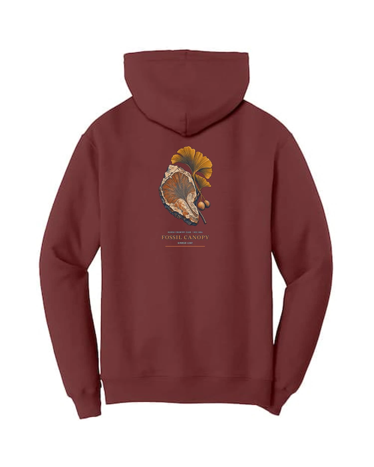Fossil Canopy hoodie in Maroon, back view