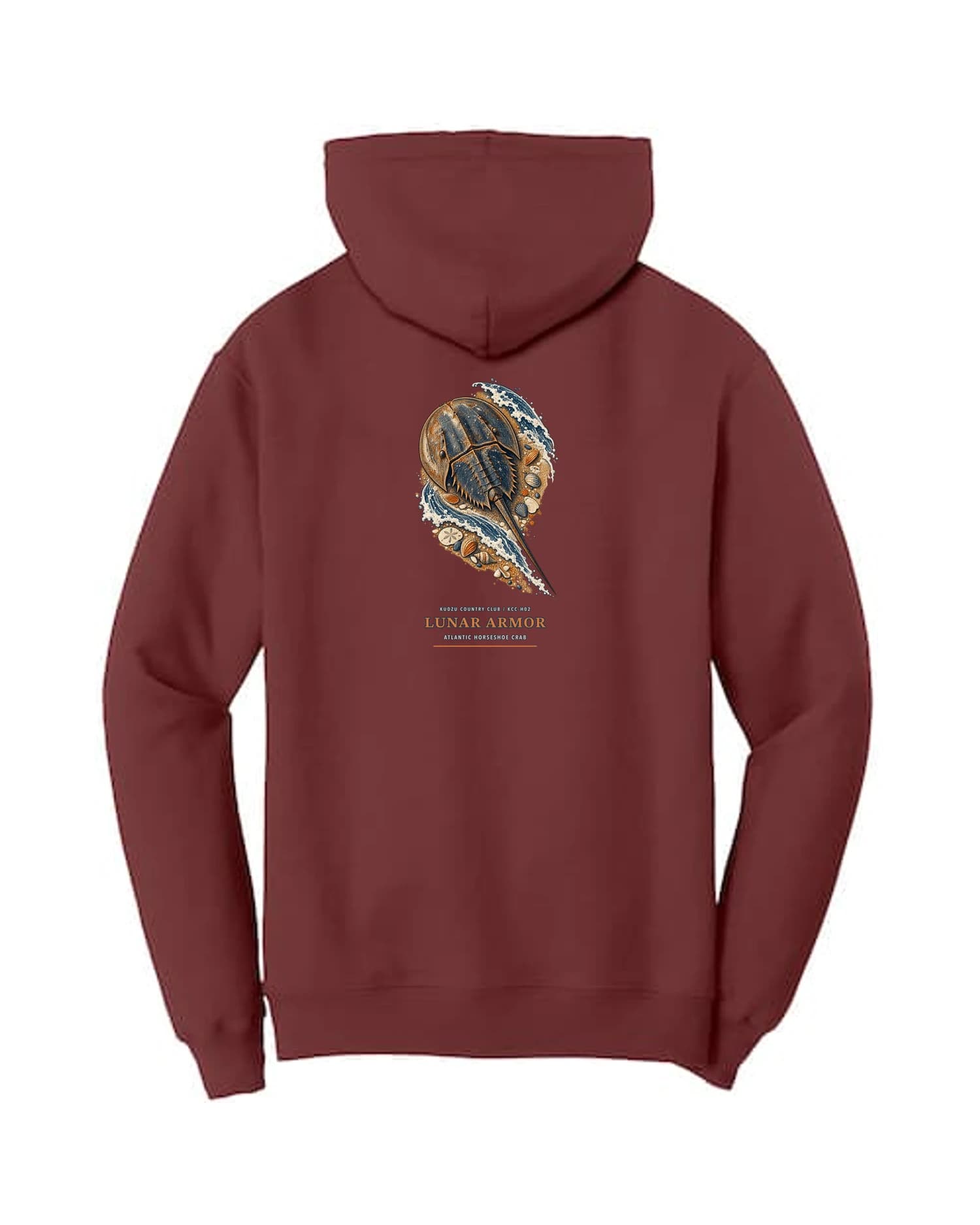 Lunar Armor hoodie in Maroon, back view
