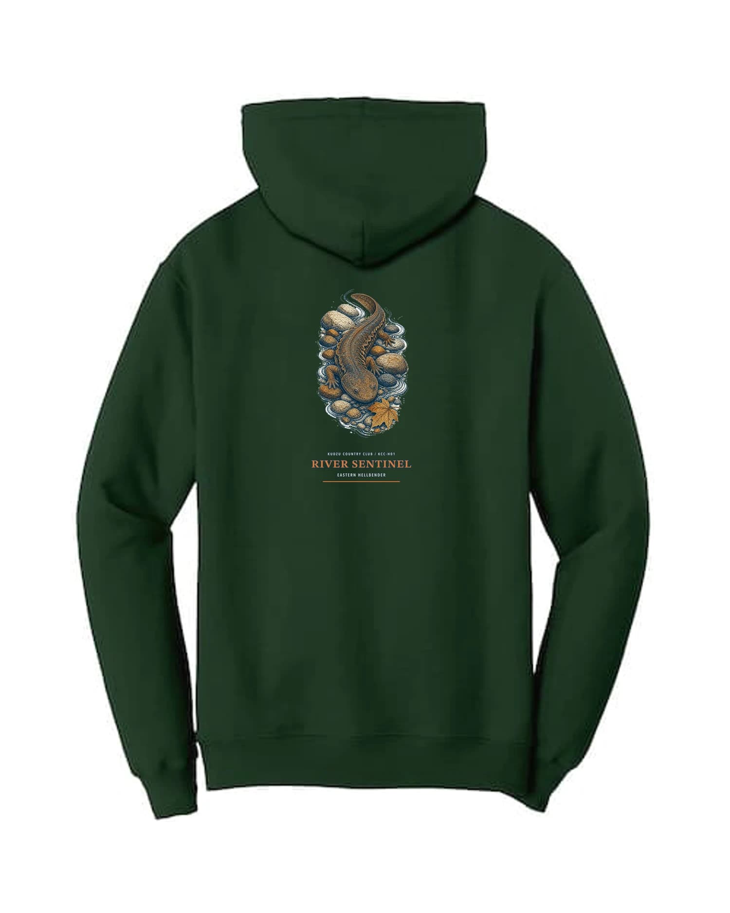 River Sentinel hoodie in Dark Green, back view
