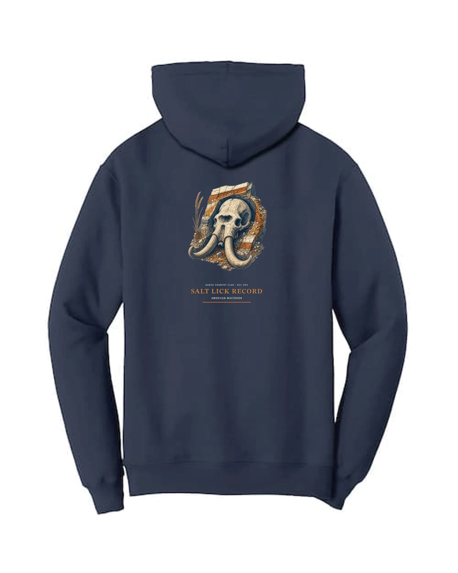 Salt Lick Record hoodie in Navy, back view