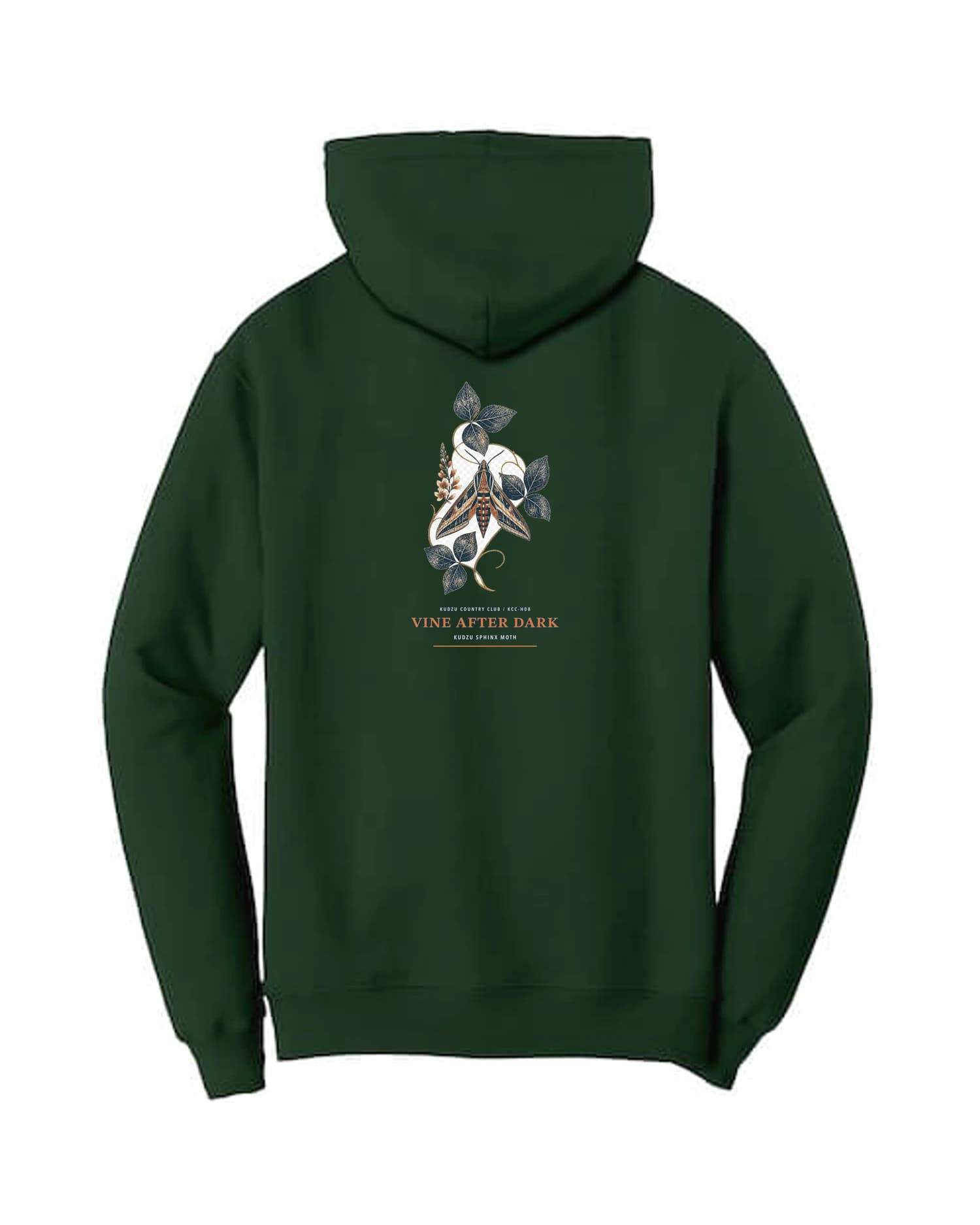 Vine After Dark hoodie in Dark Green, back view