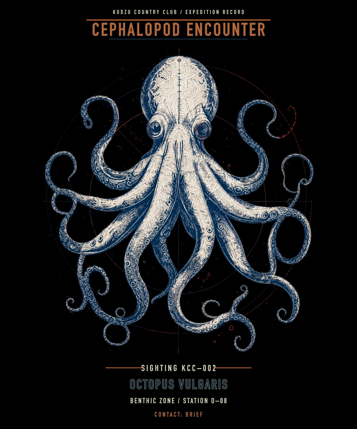 Common octopus illustration with benthic-zone encounter labels