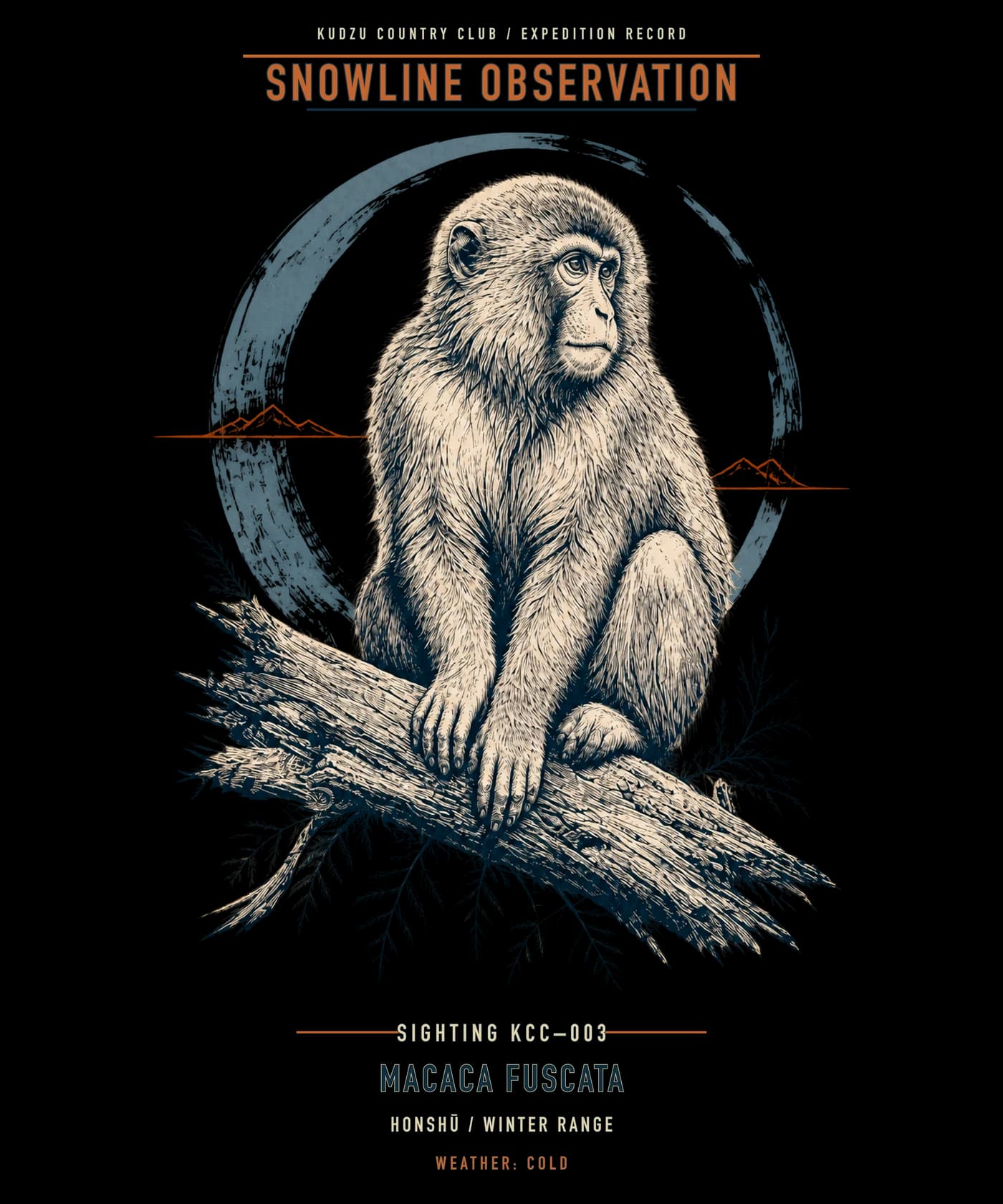 Japanese macaque illustration with Honshu winter-range labels